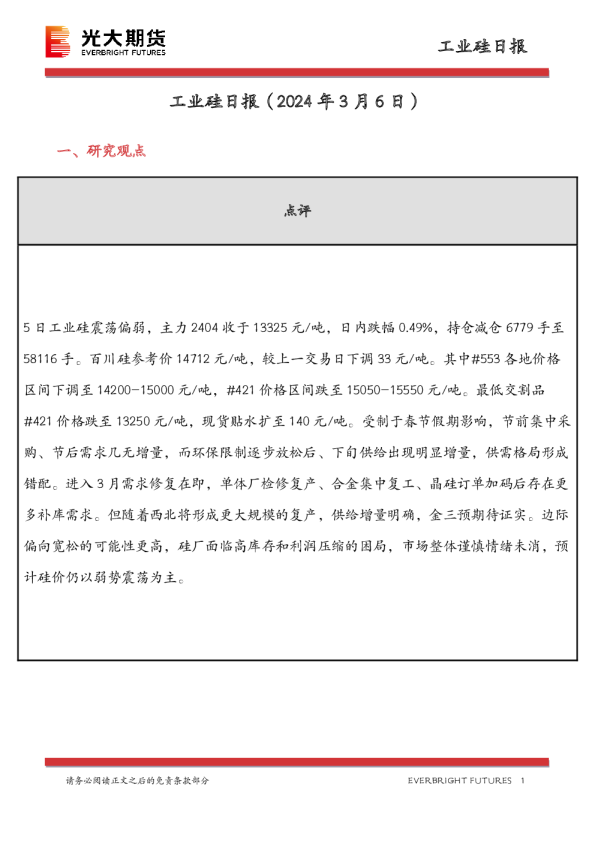 工业硅日报