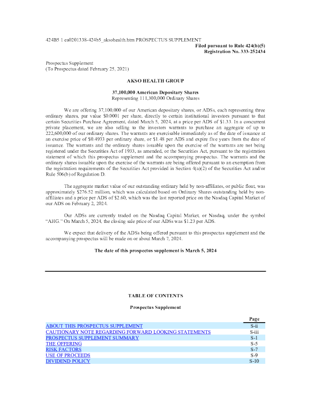 阿克索健康美股招股说明书(2024-03-07版)