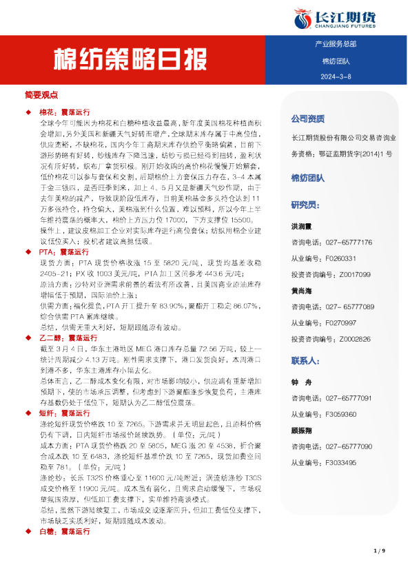 棉纺策略日报