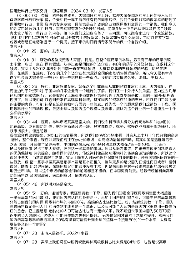 医用敷料行业专家交流