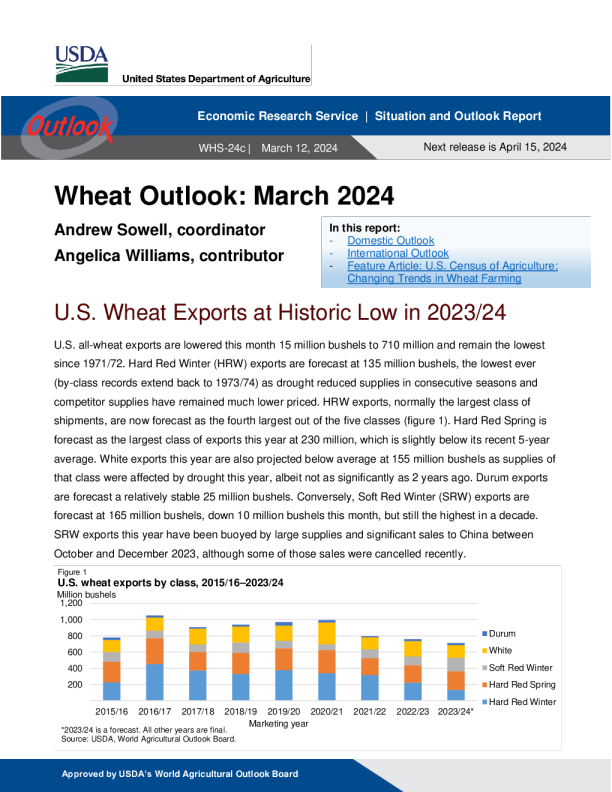 美国农业部小麦展望 2024.03. 12