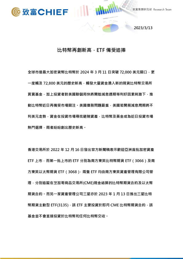 比特币再创新高，ETF备受追捧