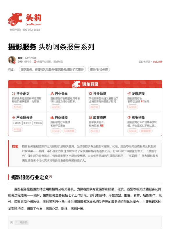 摄影服务 头豹词条报告系列
