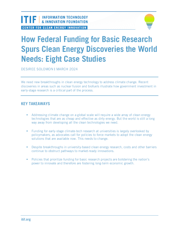 基础研究的联邦资金如何刺激清洁能源发现世界需求 ： 八个案例研究