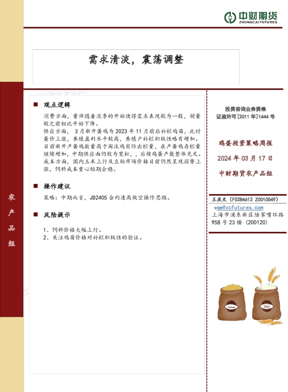 需求清淡，震荡调整