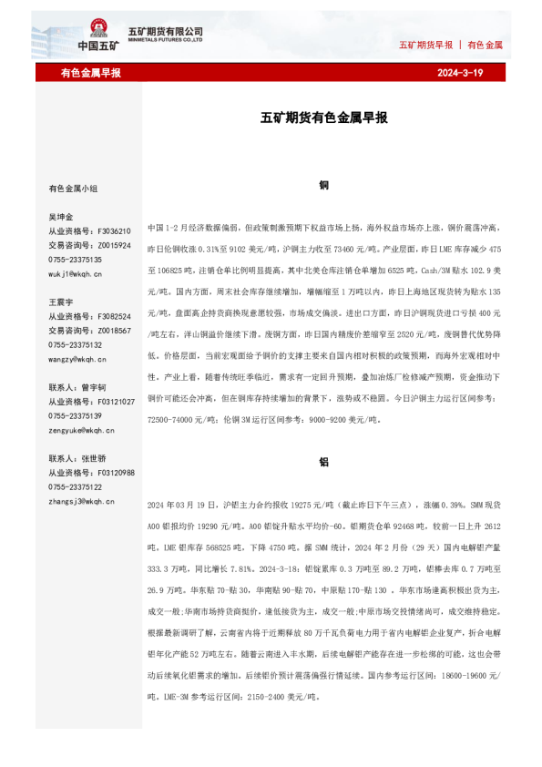 五矿期货早报有色金属