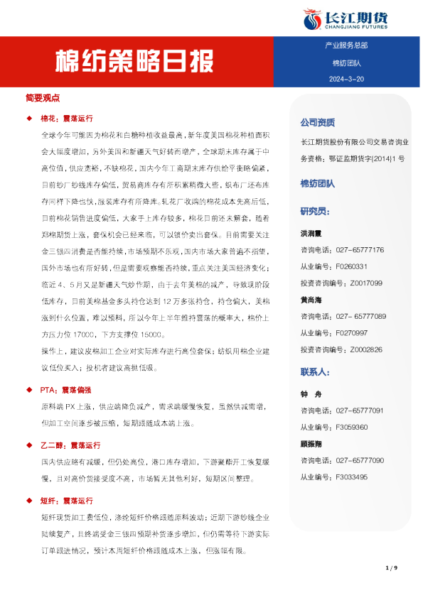 棉纺策略日报