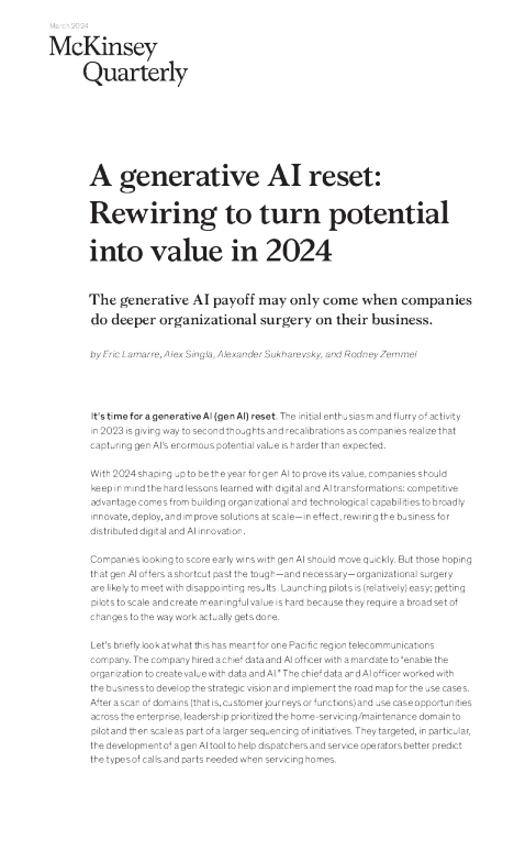 A generative AI reset: Rewiring to turn potential into value in 2024