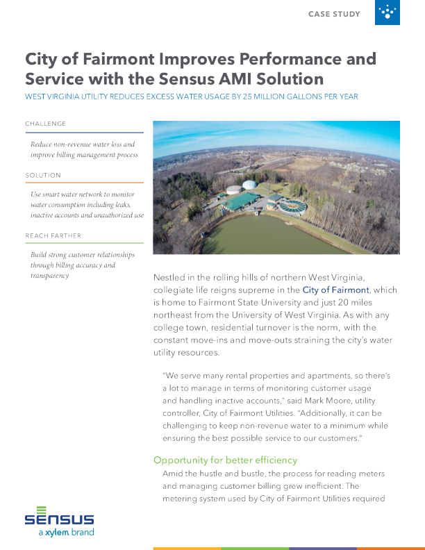 费尔蒙特市通过 Sensus AMI 解决方案提高性能和服务