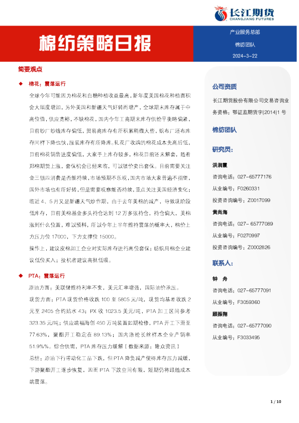 棉纺策略日报