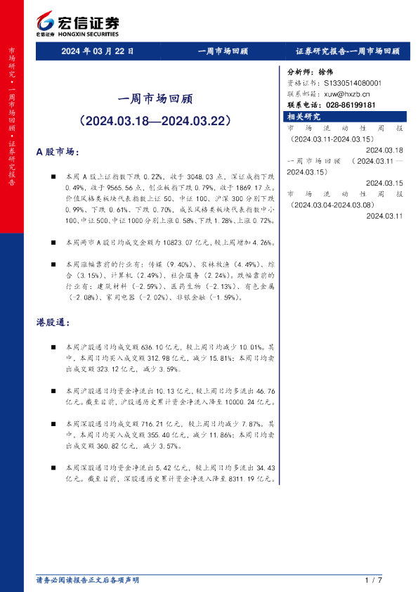 一周市场回顾