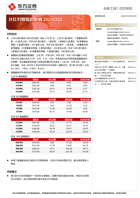 分红对期指的影响20240322