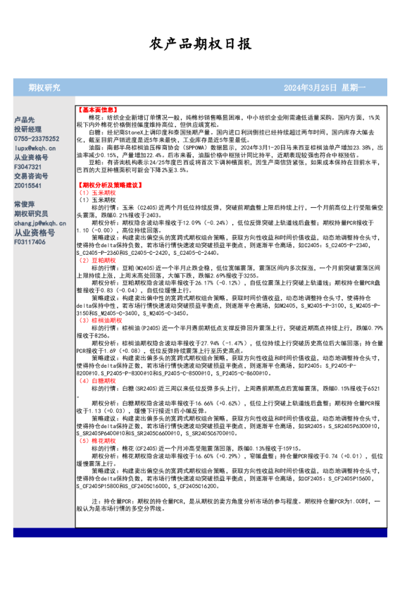 农产品期权日报