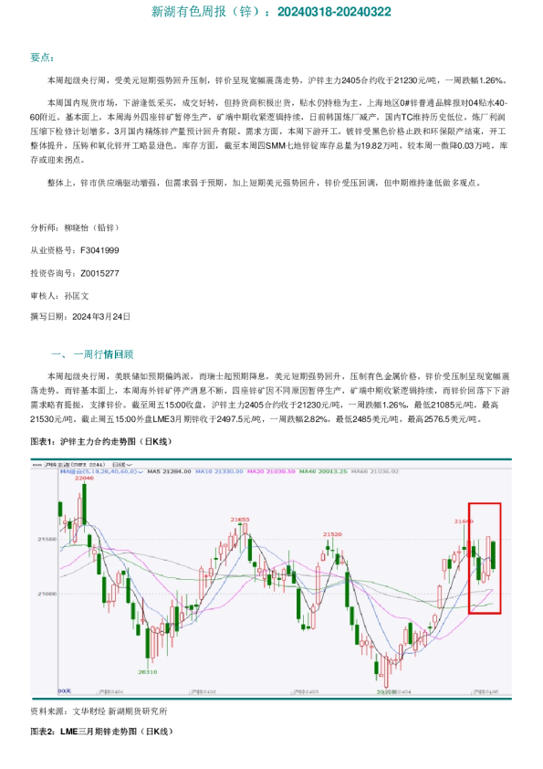 新湖有色周报（锌）：20240318-20240322