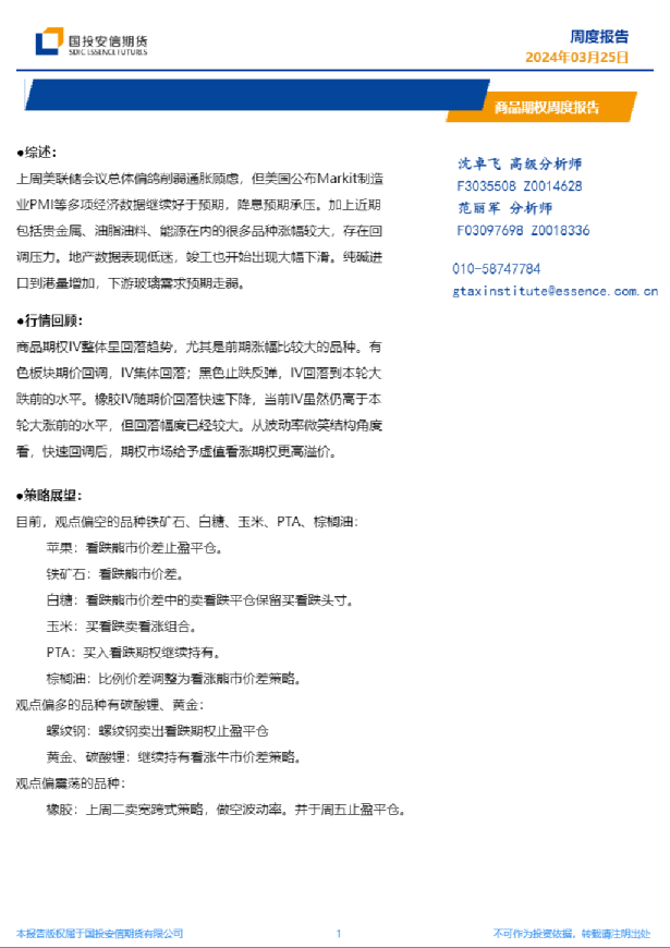 商品期权周度报告