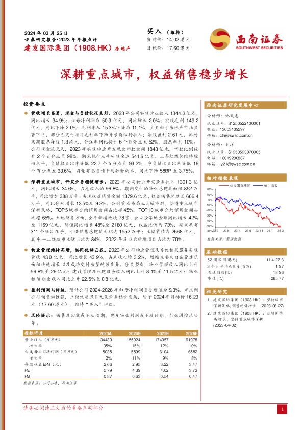 深耕重点城市，权益销售稳步增长