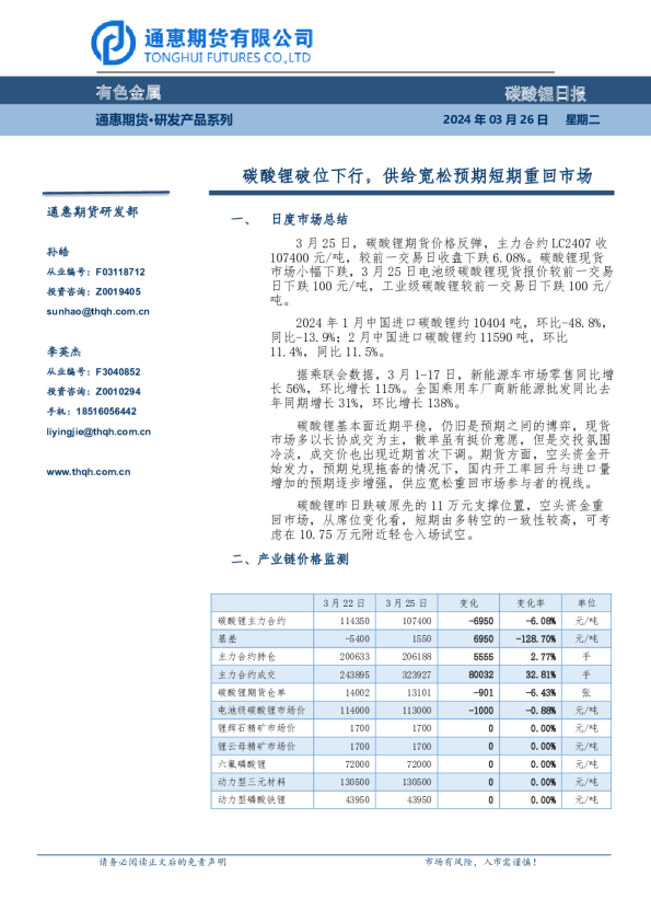 碳酸锂日报：碳酸锂破位下行，供给宽松预期短期重回市场
