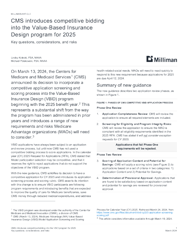 CMS将投标引入2025年基于价值的保险设计计划