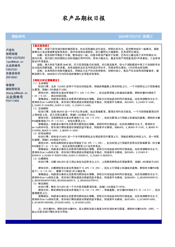 农产品期权日报