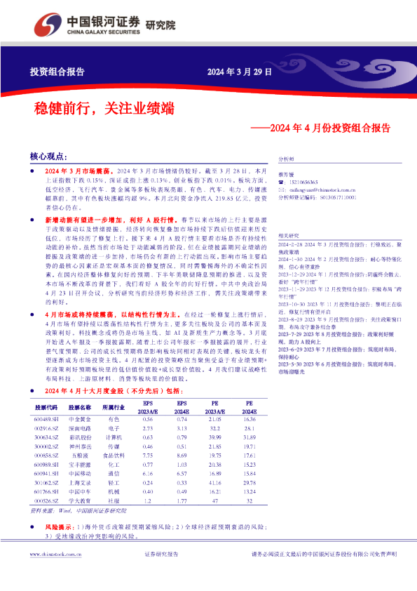 2024年4月份投资组合报告：稳健前行，关注业绩端