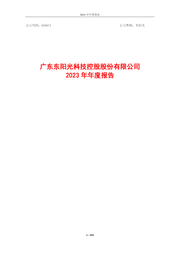 东阳光：东阳光2023年年度报告