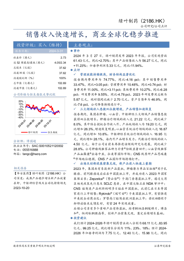 销售收入快速增长，商业全球化稳步推进