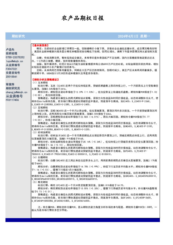 农产品期权日报