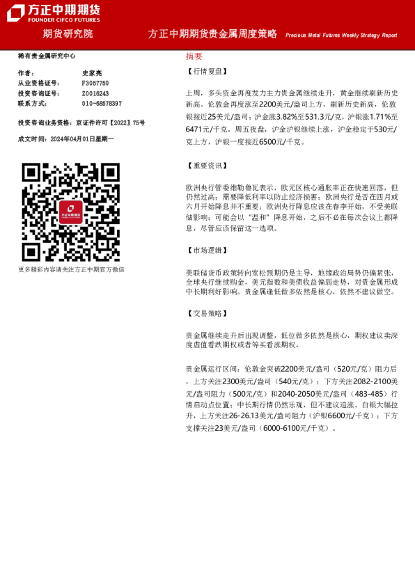 贵金属周度策略