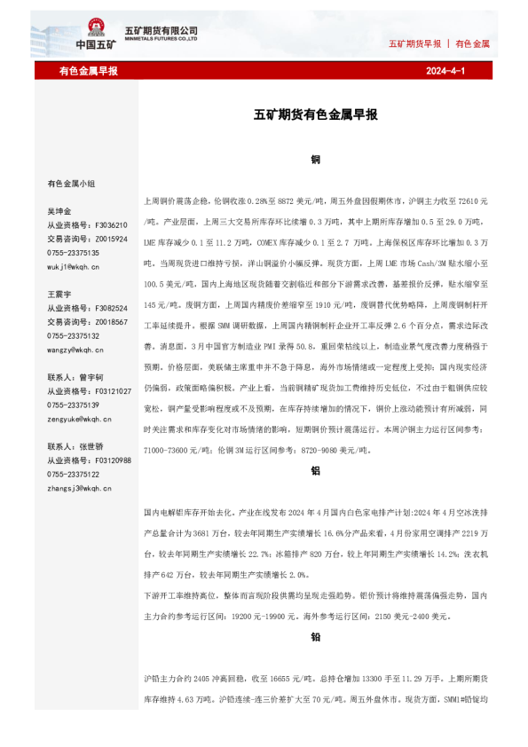 有色金属早报
