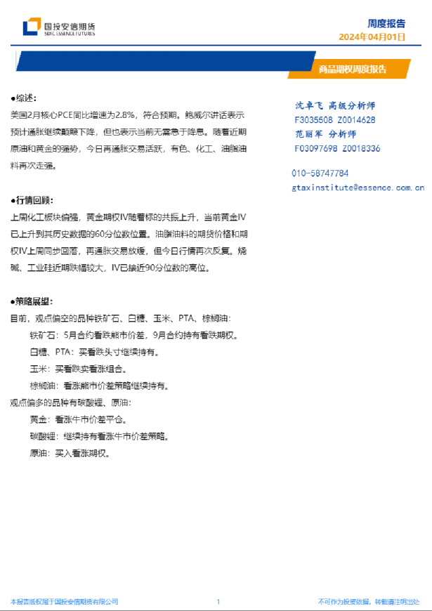 商品期权周度报告