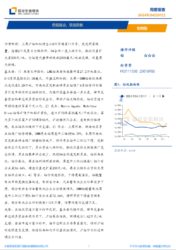 铅周报：供应扰动，快涨快跌