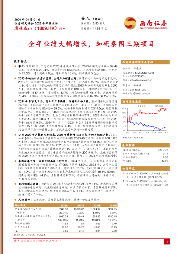 全年业绩大幅增长，加码泰国三期项目