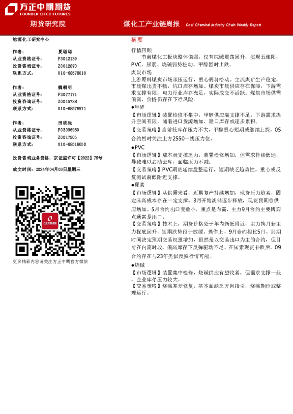 煤化工产业链周报