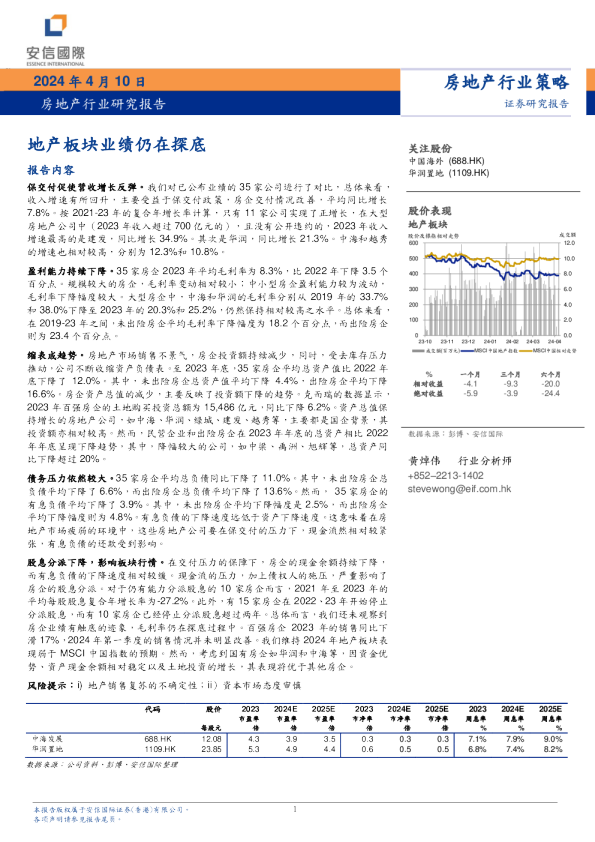 房地产行业研究报告：地产板块业绩仍在探底