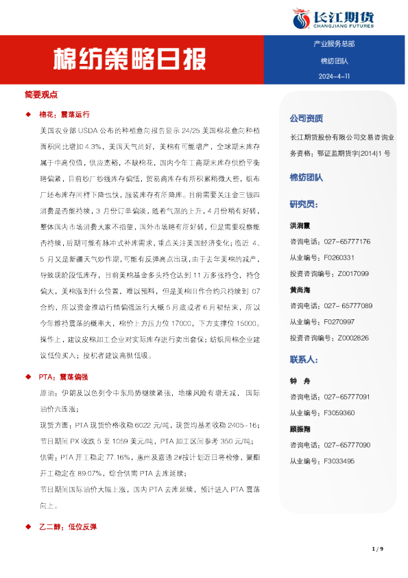 棉纺策略日报
