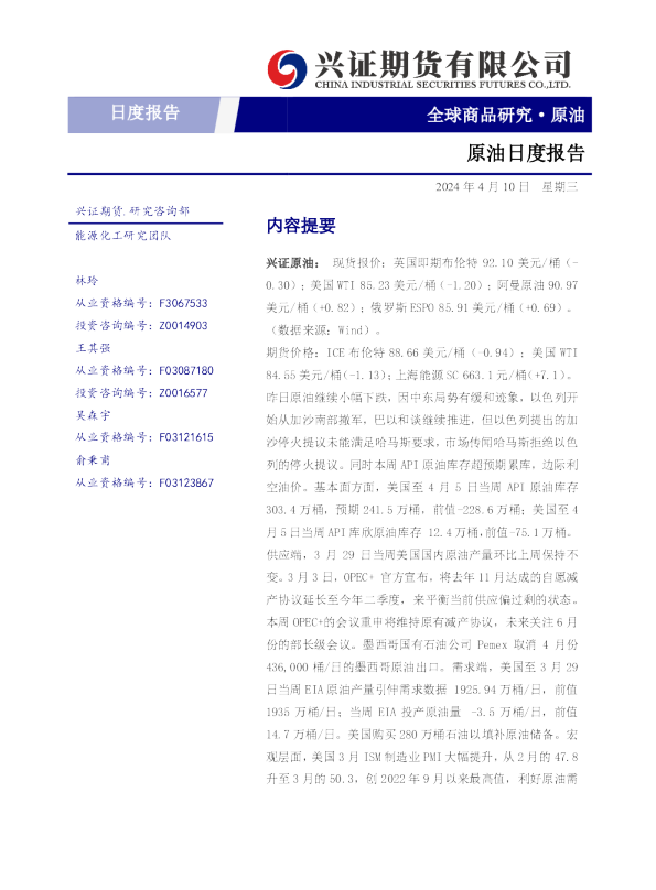 兴证期货原油日度报告