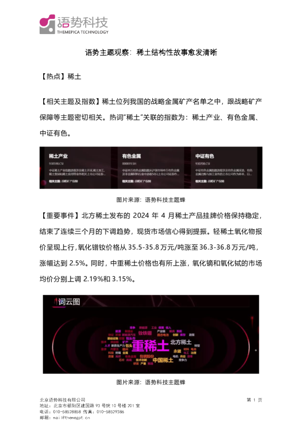 语势主题观察：稀土结构性故事愈发清晰