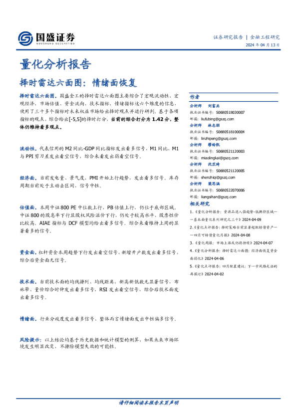 择时雷达六面图：情绪面恢复