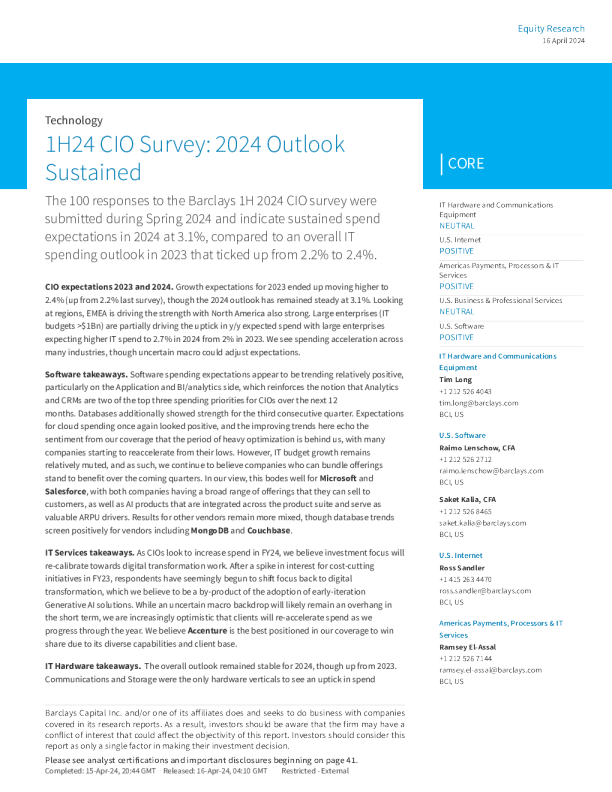1H24 CIO 调查 ： 2024 年前景持续