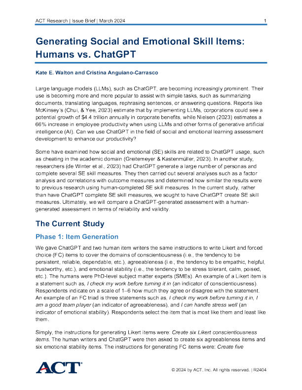 生成社会和情感技能项目 ： 人类与 ChatGPT