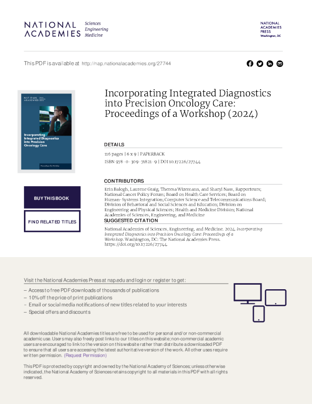 Incorporating Integrated Diagnostics into Precision Oncology Care: Proceedings of a Workshop           (2024)