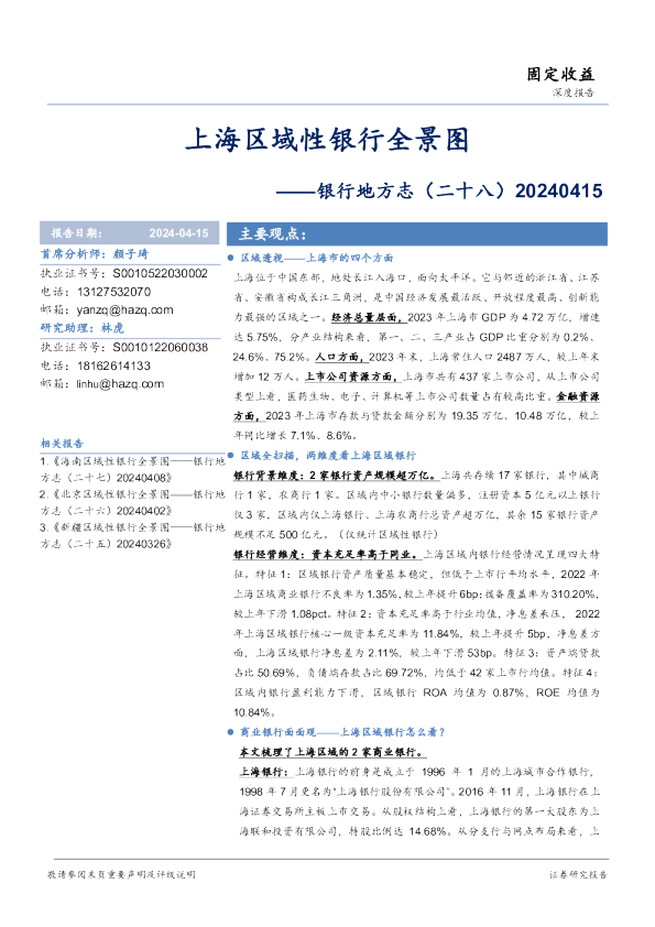 银行地方志（二十八）20240415：上海区域性银行全景图