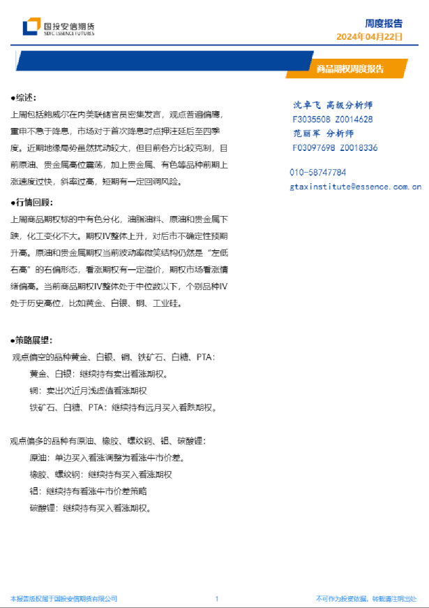 商品期权周度报告