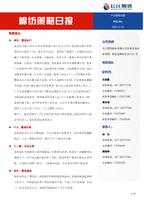 棉纺策略日报