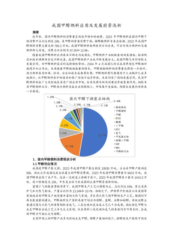 我国甲醇燃料应用及发展前景浅析