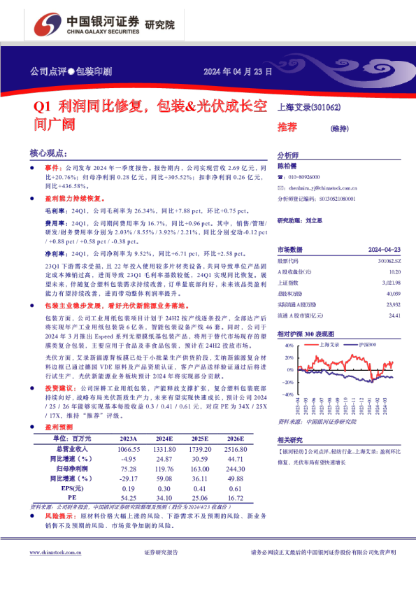 Q1利润同比修复，包装&光伏成长空间广阔