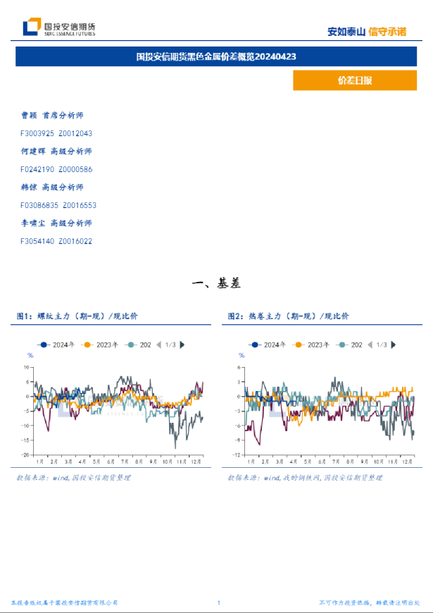 国投安信期货黑色金属价差概览20240423