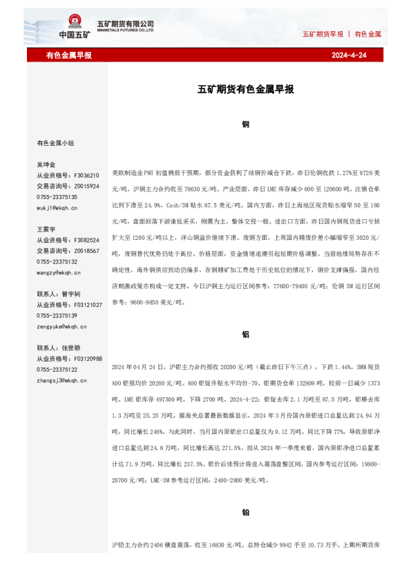有色金属早报