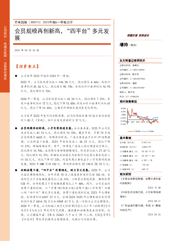 2023年报&一季报点评：会员规模再创新高，“四平台”多元发展