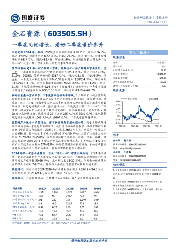 季报点评：一季度同比增长，看好二季度量价齐升